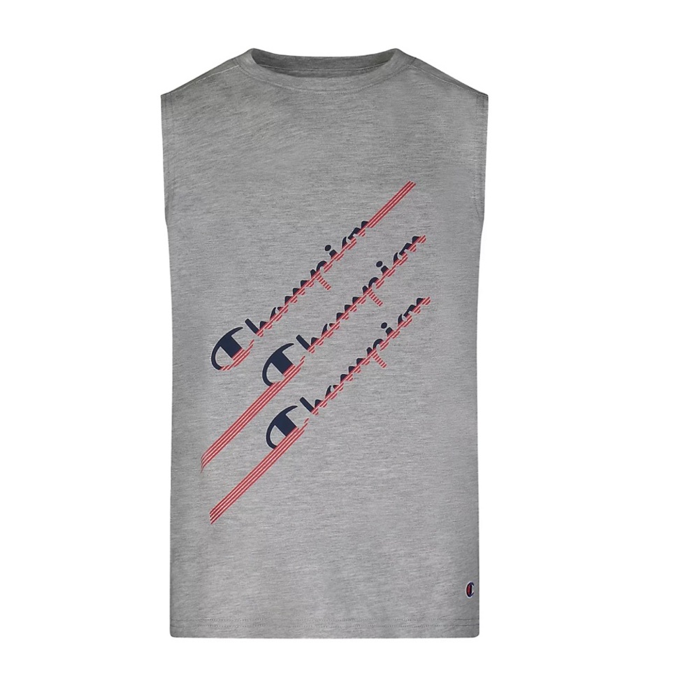 NWT-Boys Champion® Angled Script Muscle Tee-Color Oxford Heather